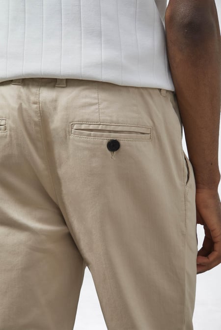 Mens Cream Folded Hem Trousers With Drawstring