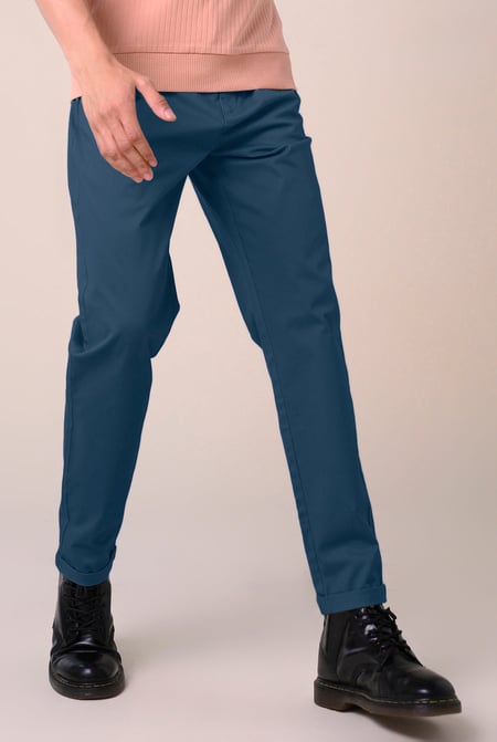 Mens Blue Folded Hem Trousers