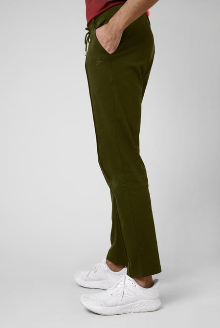 Mens Olive Classic Front Seam Jersey Trouser