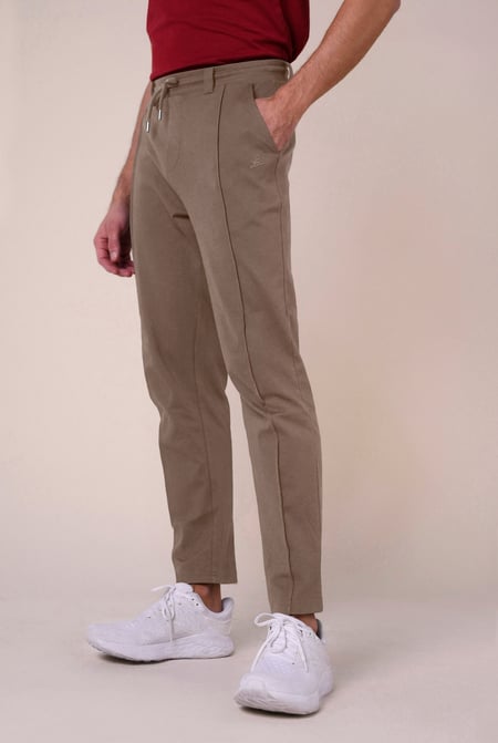 Mens Brown Classic Front Seam Jersey Trouser