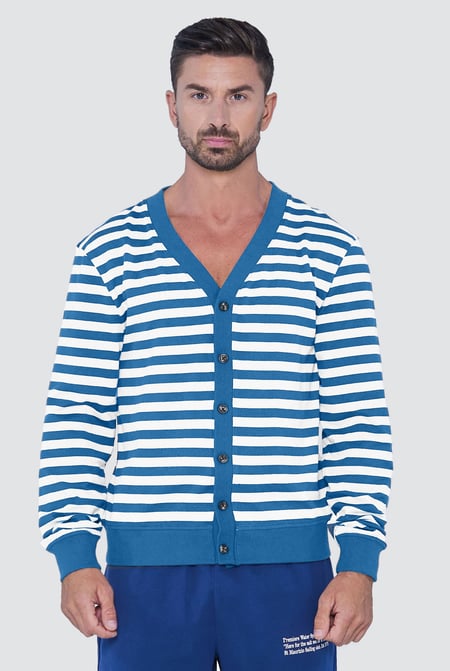Striped V-neck Button Front Cardigan