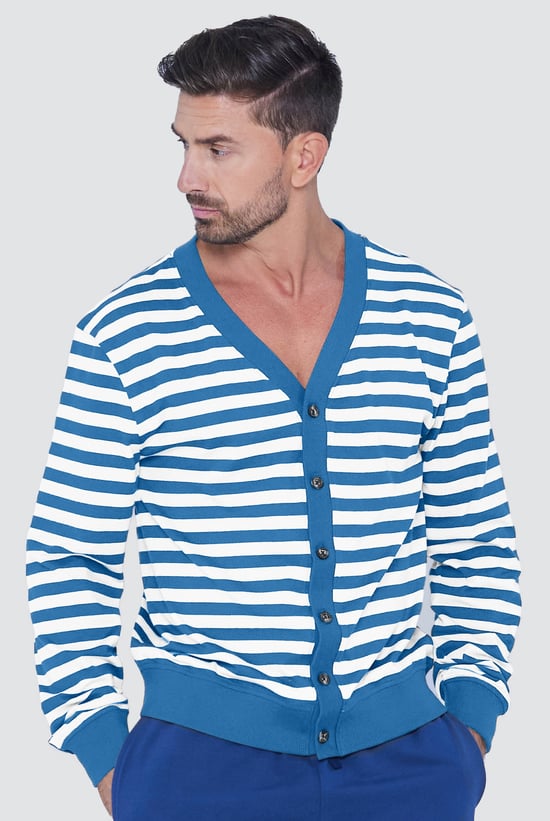 Striped V-neck Button Front Cardigan