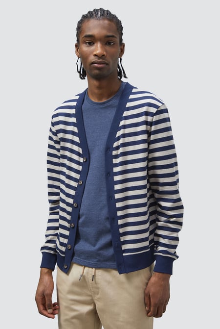 Striped V-neck Button Front Cardigan