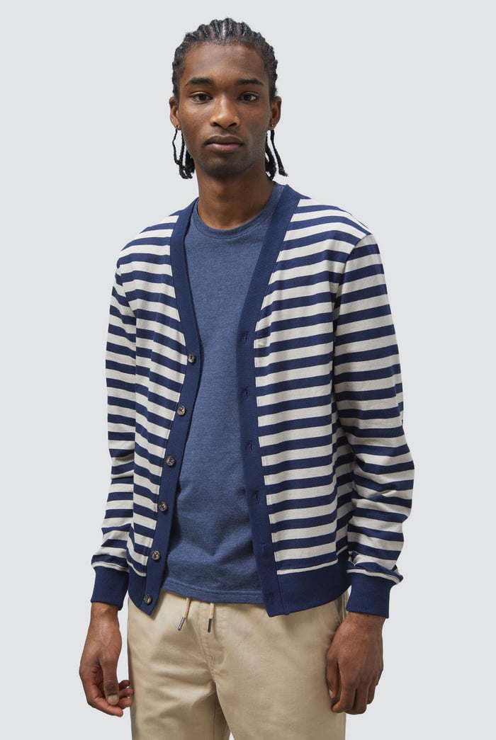 Striped V-neck Button Front Cardigan