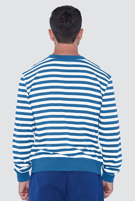 Blue Striped V-neck Button Front Cardigan