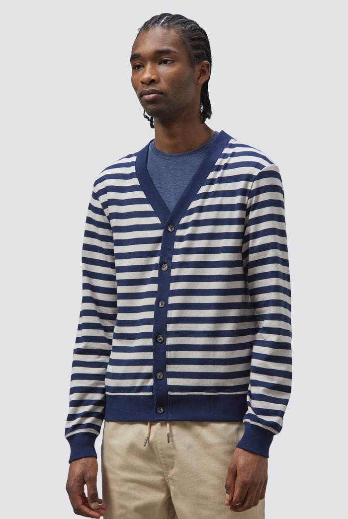 Striped V-neck Button Front Cardigan