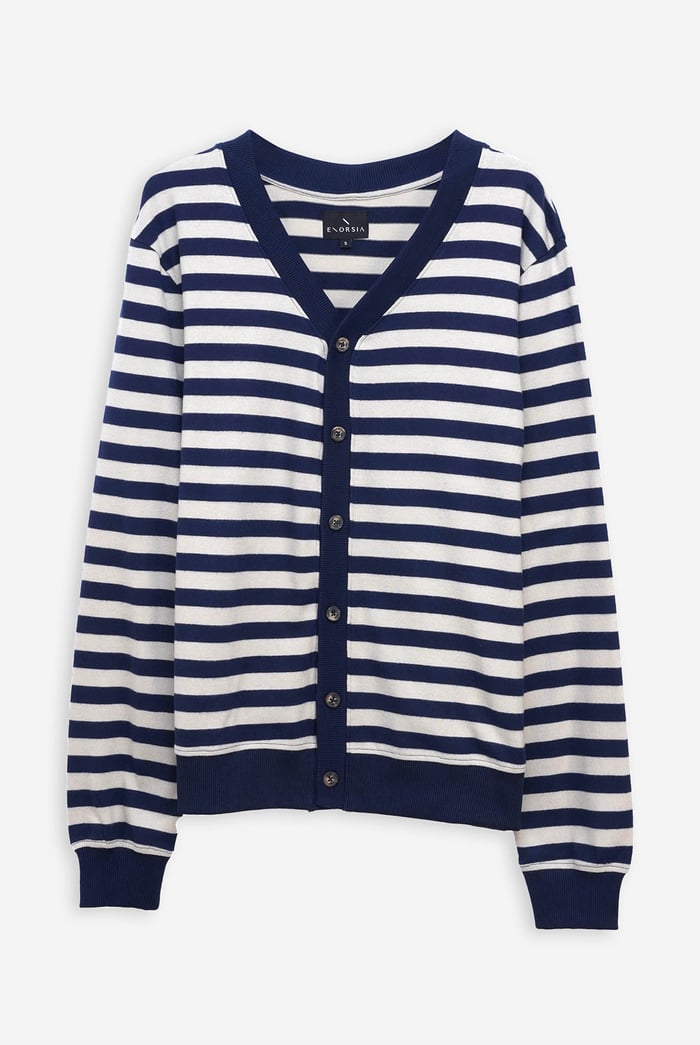 Striped V-neck Button Front Cardigan