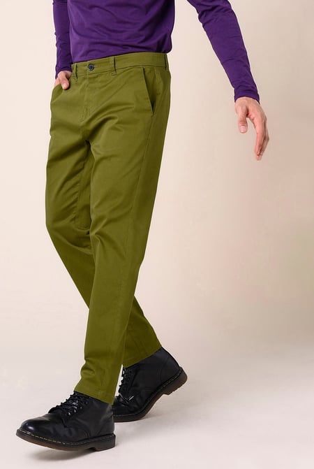 Mens Green Tapered Stretch Chino Trouser