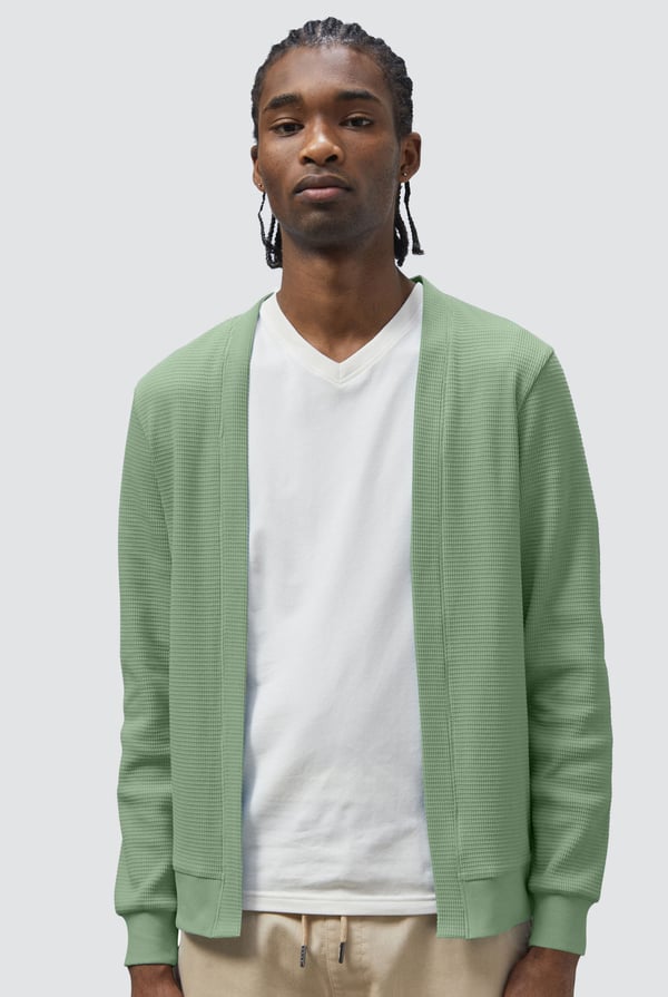 Green Waffle Cardigan