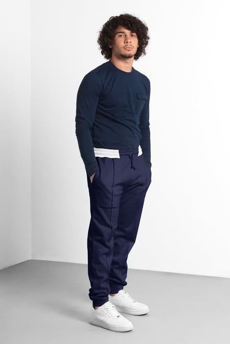 Mens White Brushed Terry Jogger With Cut And Sew Waistband
