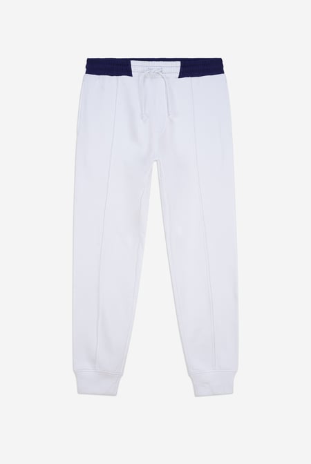 Mens White Brushed Terry Jogger With Cut And Sew Waistband