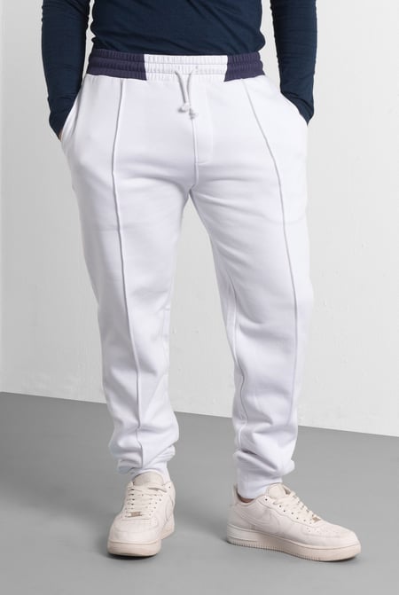 Mens White Brushed Terry Jogger With Cut And Sew Waistband