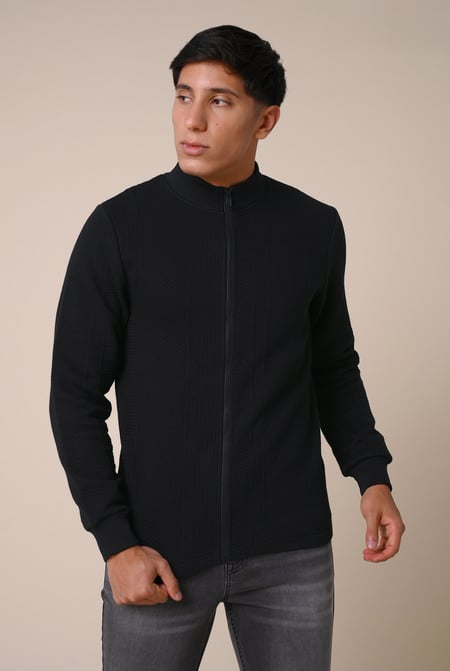 Mens Black Premium Texture Jersey Jacket