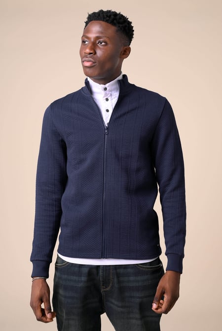 Mens Navy Premium Texture Jersey Jacket