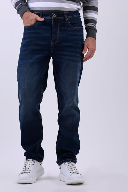 Mens Blue Relaxed Straight Fit Jeans