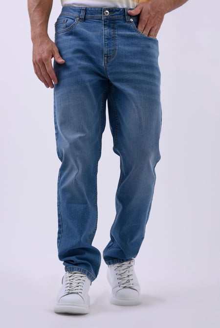Mens Blue Relaxed Straight Fit Jeans