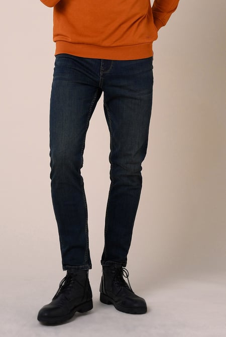 Mens Deep Blue Vintage Slim Fit Tapared Jeans