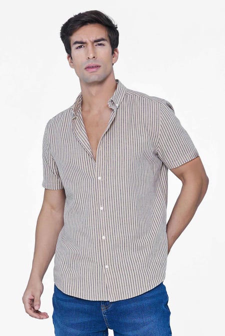 Grey Stripe Short Sleeve Shirt