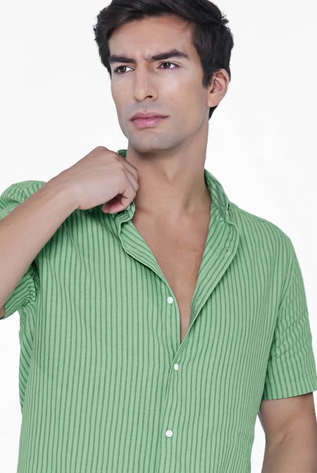 Green Stripe Short Sleeve Shirt