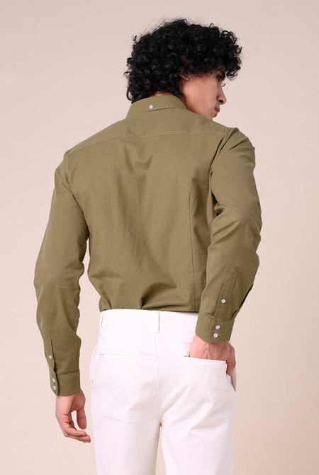 Mens Green Long Sleeve Casual Shirt