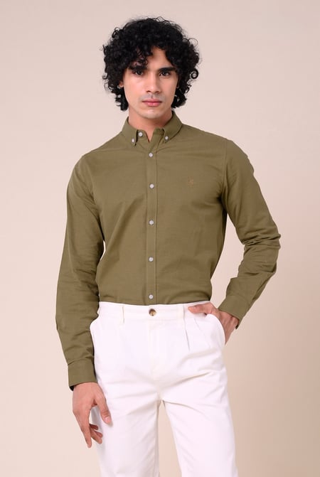 Mens Yellow Long Sleeve Casual Shirt