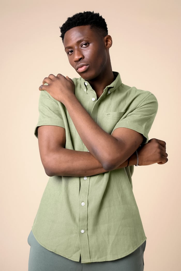 Mens Cotton Linen Roll-Up Sleeve Shirt