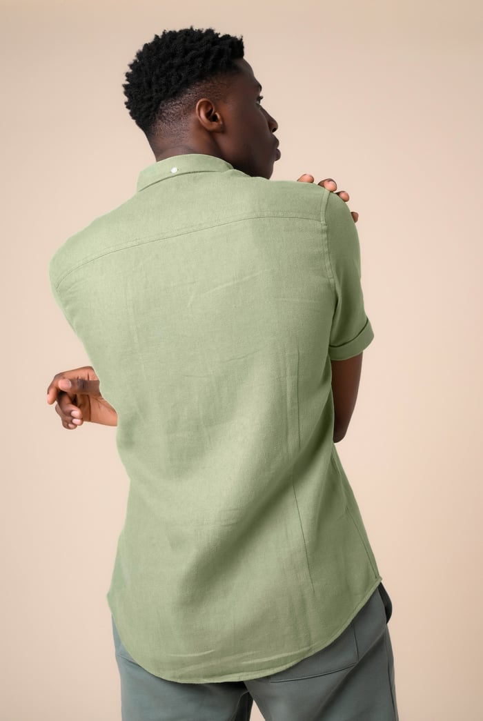 Mens Cotton Linen Roll-Up Sleeve Shirt