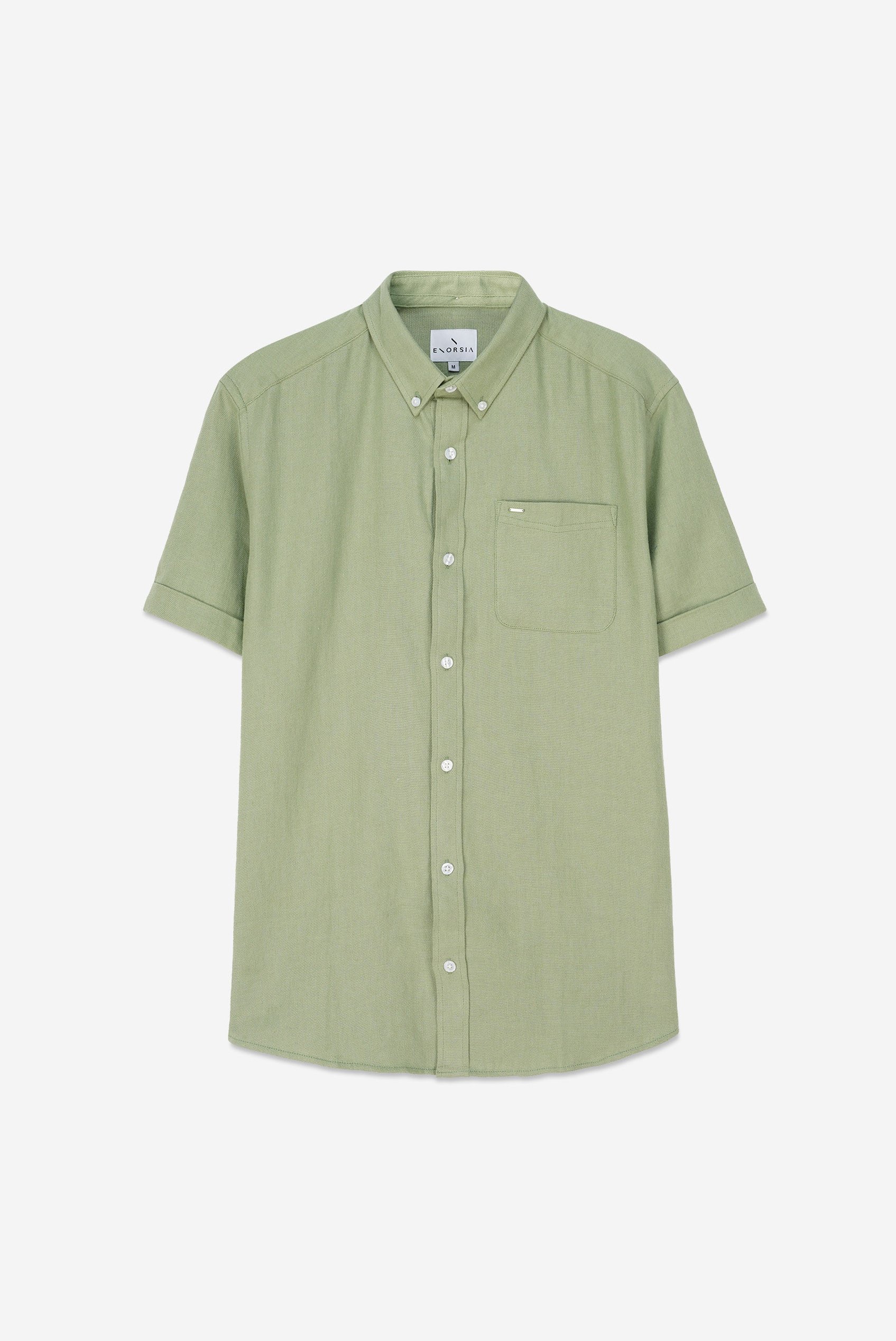 Mens Cotton Linen Roll-Up Sleeve Shirt