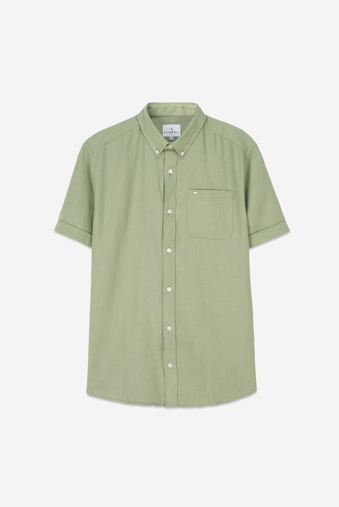 Mens Cotton Linen Roll-Up Sleeve Shirt