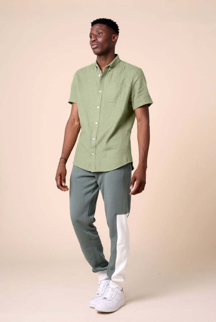 Mens Cotton Linen Roll-Up Sleeve Shirt