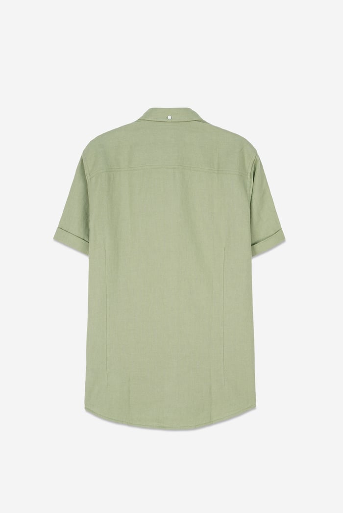Mens Cotton Linen Roll-Up Sleeve Shirt