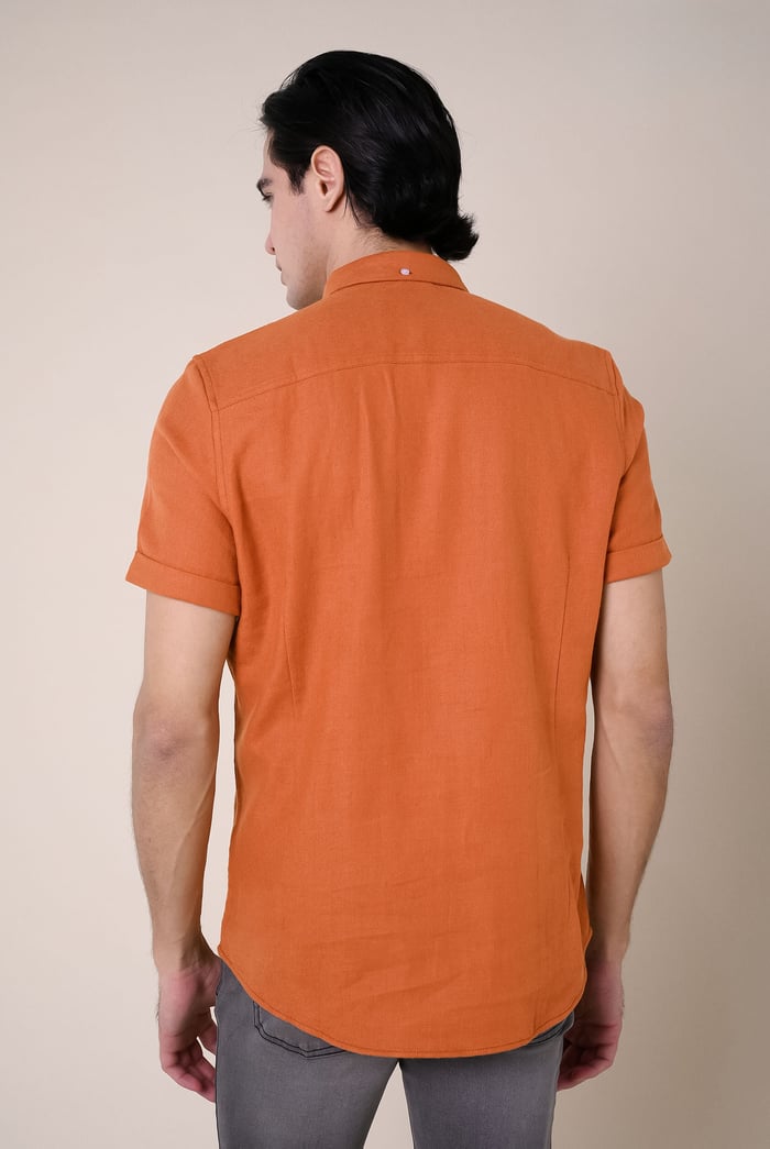 Mens Cotton Linen Roll-Up Sleeve Shirt