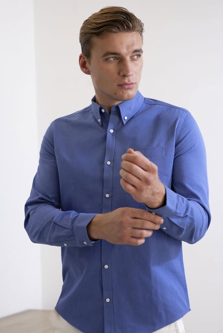 Grey Button Down Collar Long Sleeve Shirt