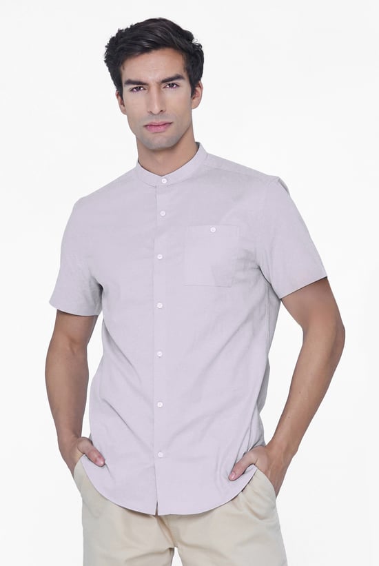 Mens Slim Fit Stand Up Collar Shirt