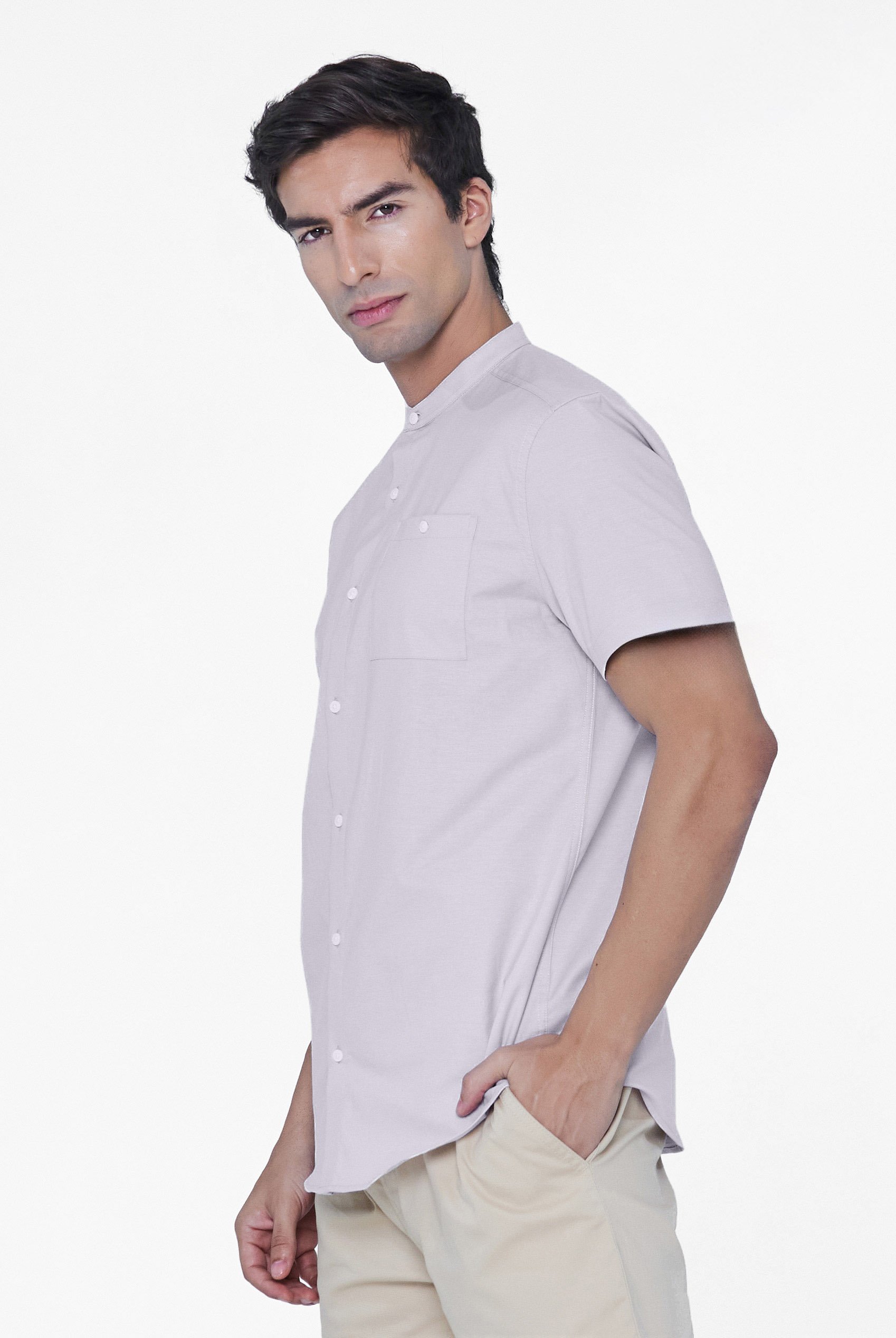 Mens Slim Fit Stand Up Collar Shirt