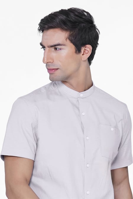 Mens Grey Slim Fit Stand Up Collar Shirt