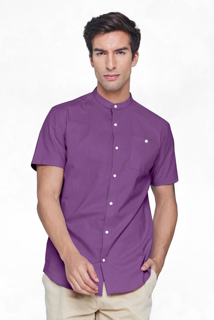 Mens Slim Fit Stand Up Collar Shirt