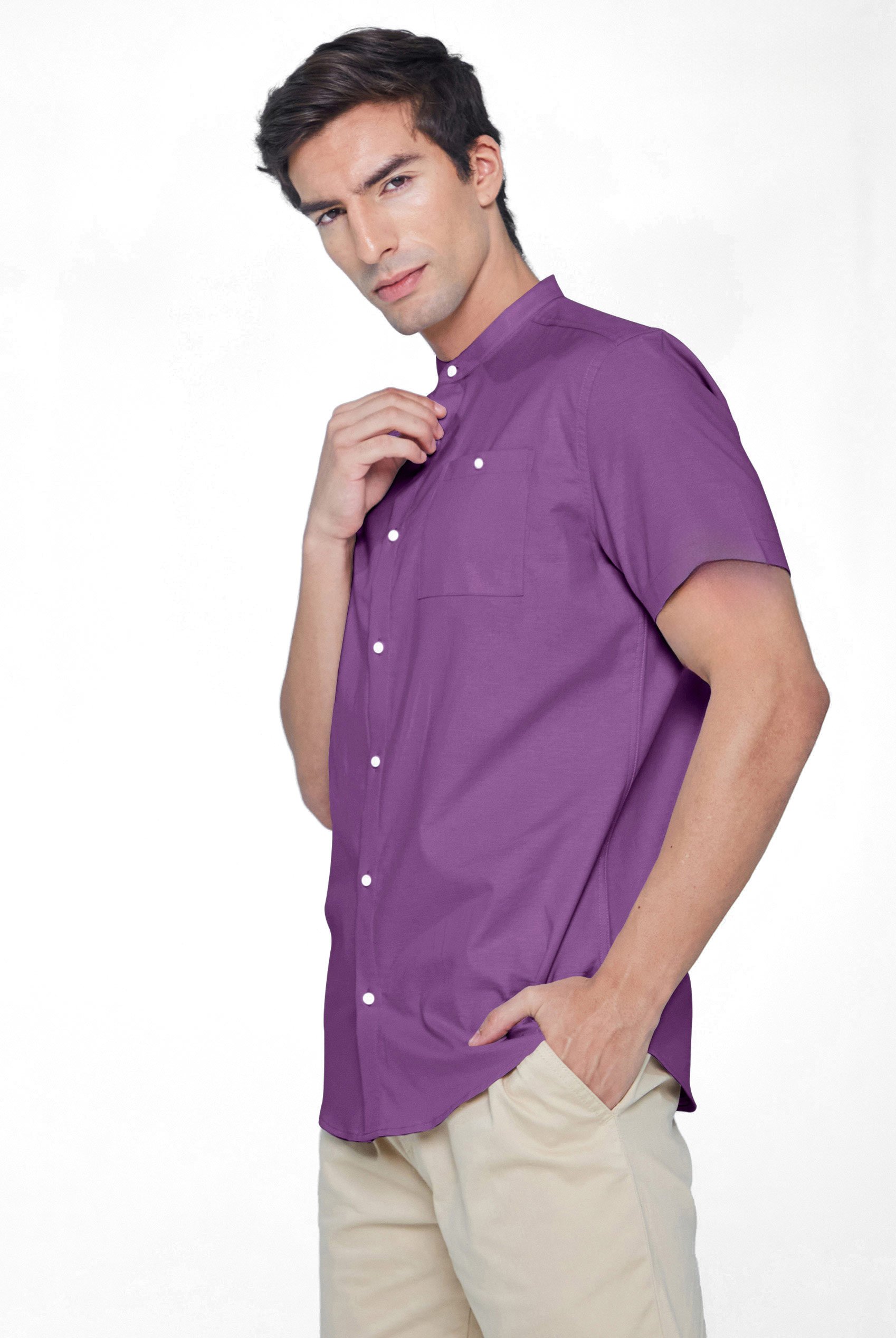 Mens Slim Fit Stand Up Collar Shirt