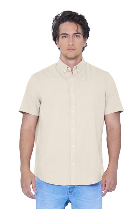 Solid Linen Blend Short Sleeve Shirt