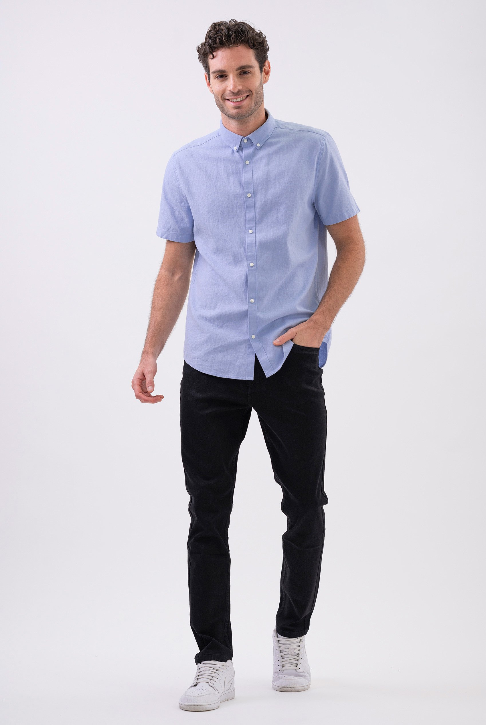 Solid Linen Blend Short Sleeve Shirt