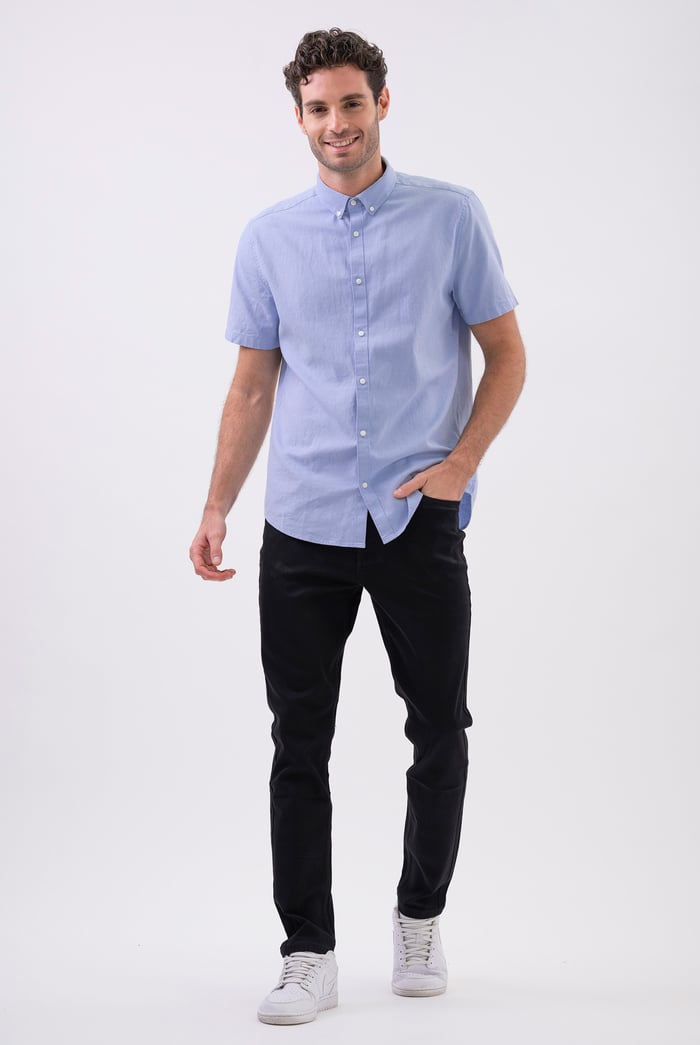 Solid Linen Blend Short Sleeve Shirt