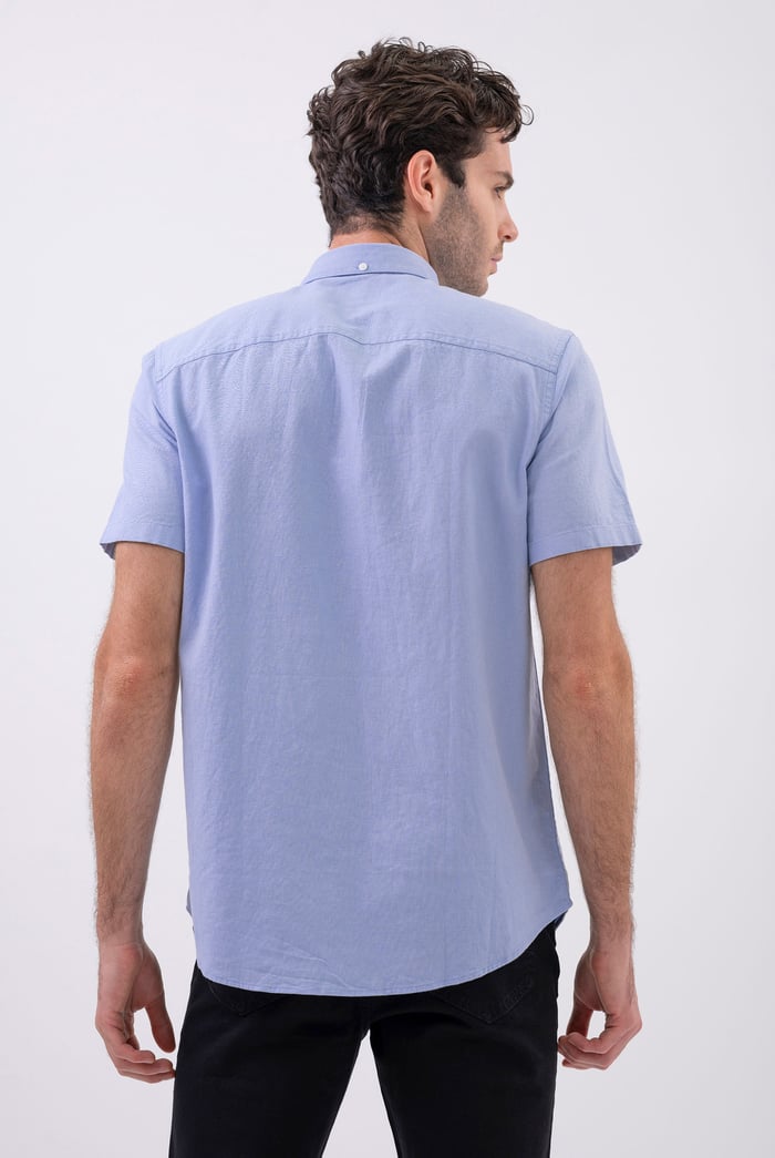 Solid Linen Blend Short Sleeve Shirt