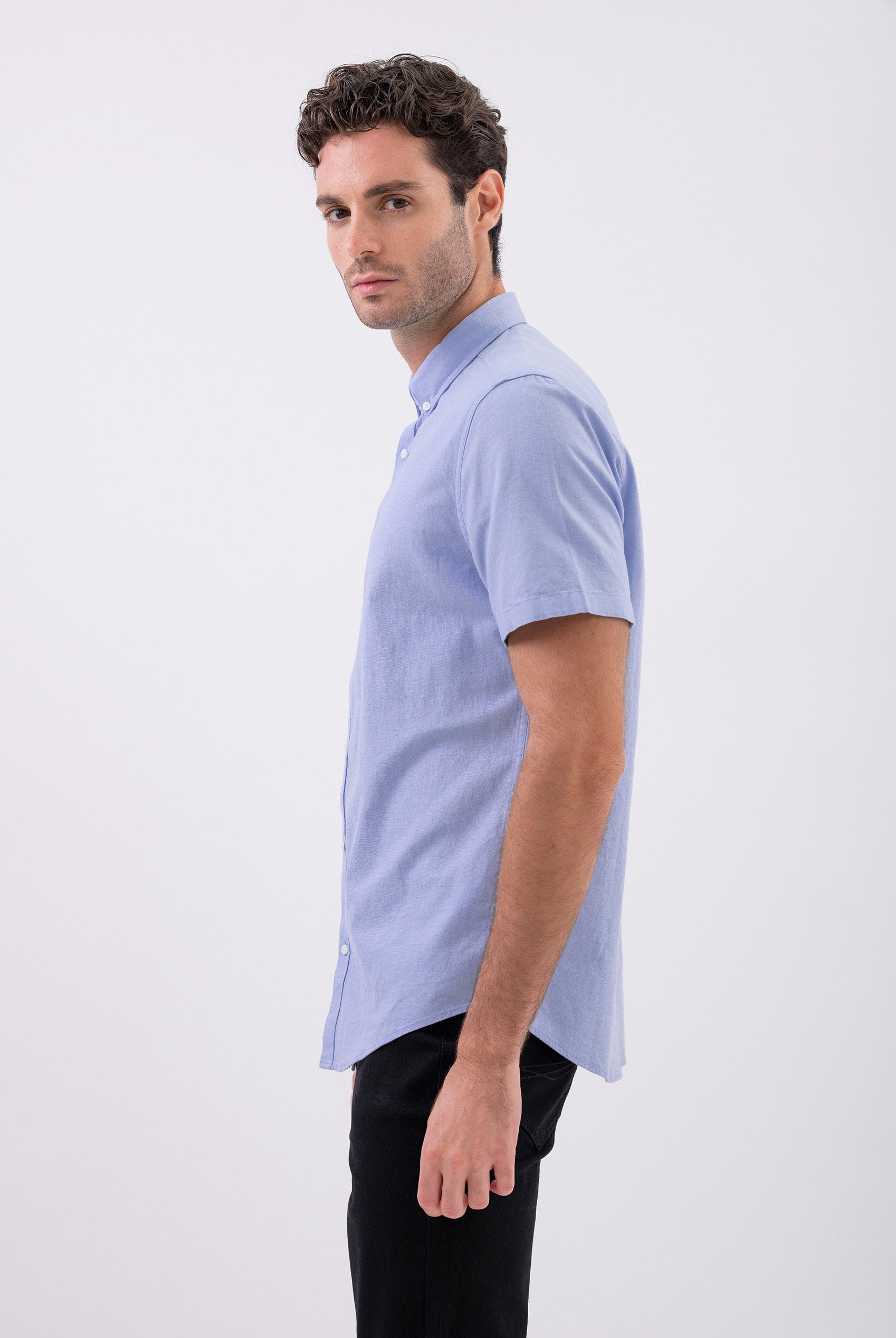 Solid Linen Blend Short Sleeve Shirt