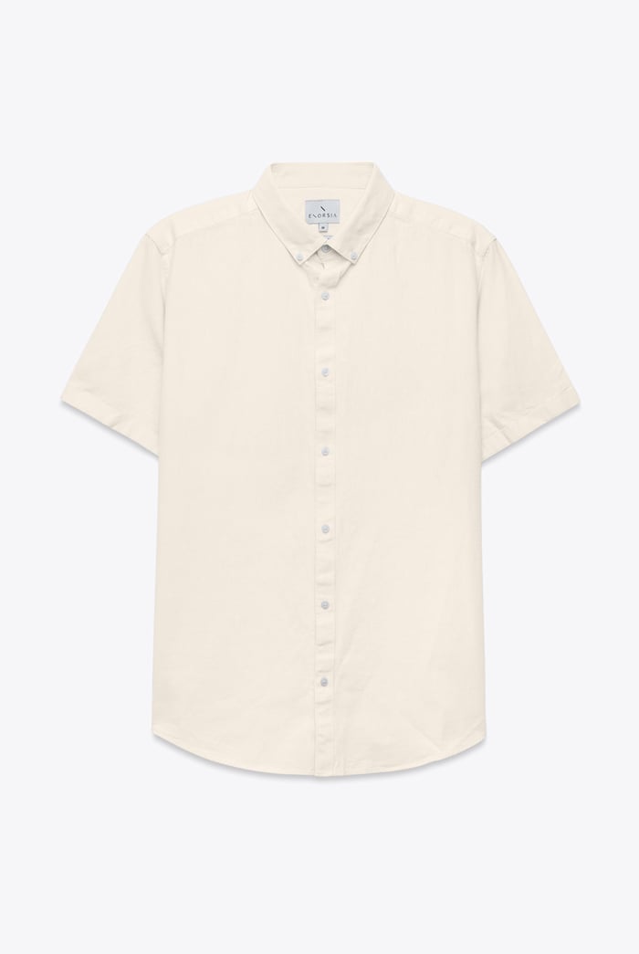 Solid Linen Blend Short Sleeve Shirt