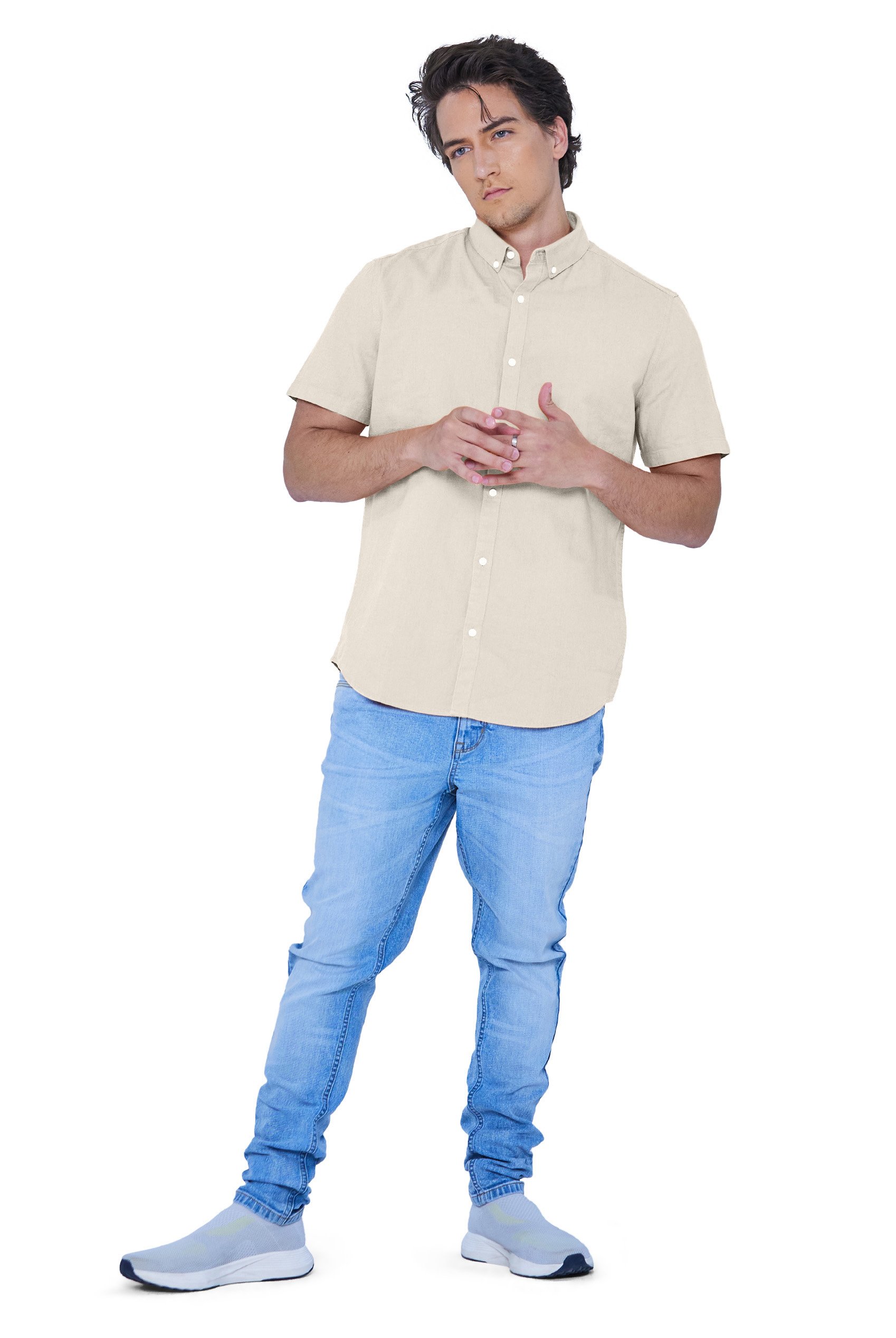 Solid Linen Blend Short Sleeve Shirt