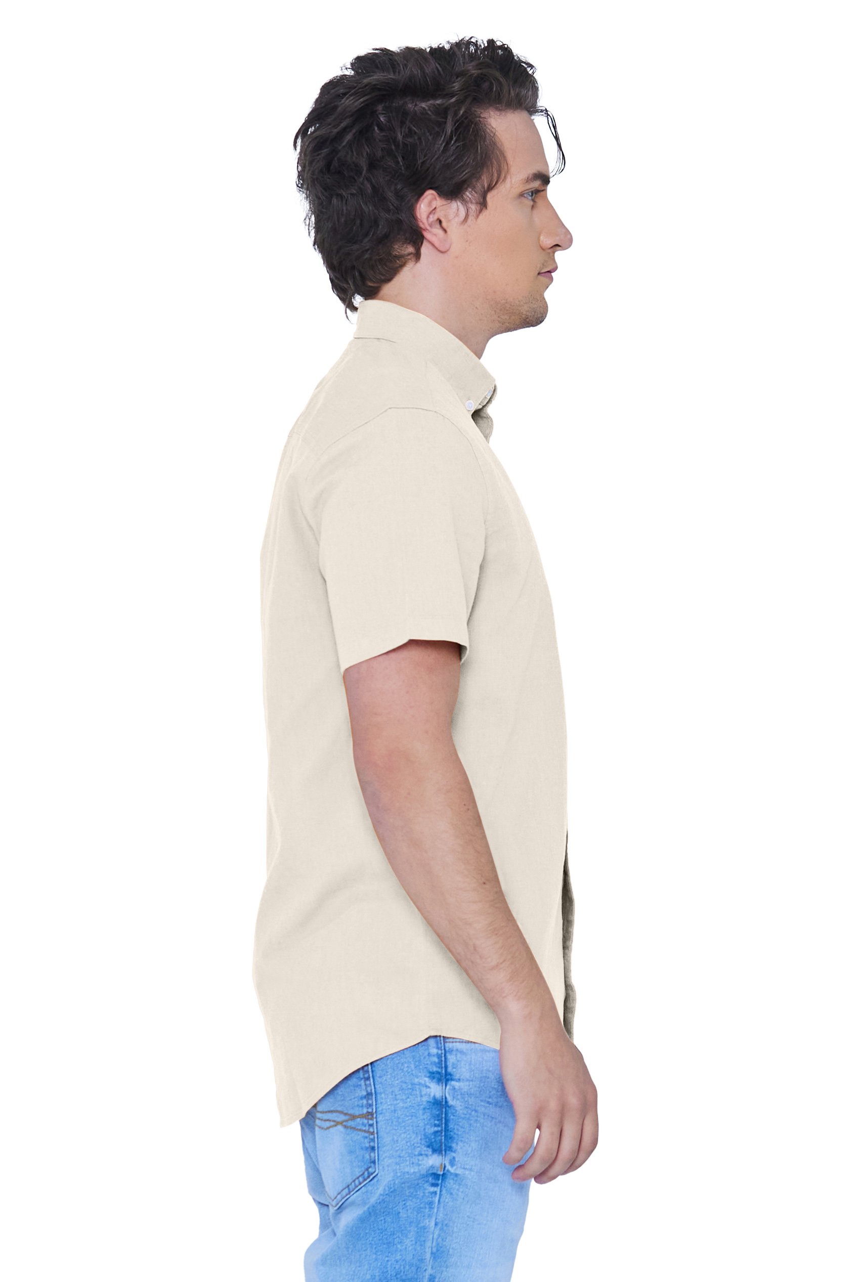 Solid Linen Blend Short Sleeve Shirt