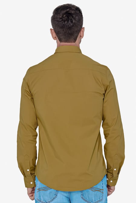 Gold Solid Long Sleeve Regular Fit Shirt