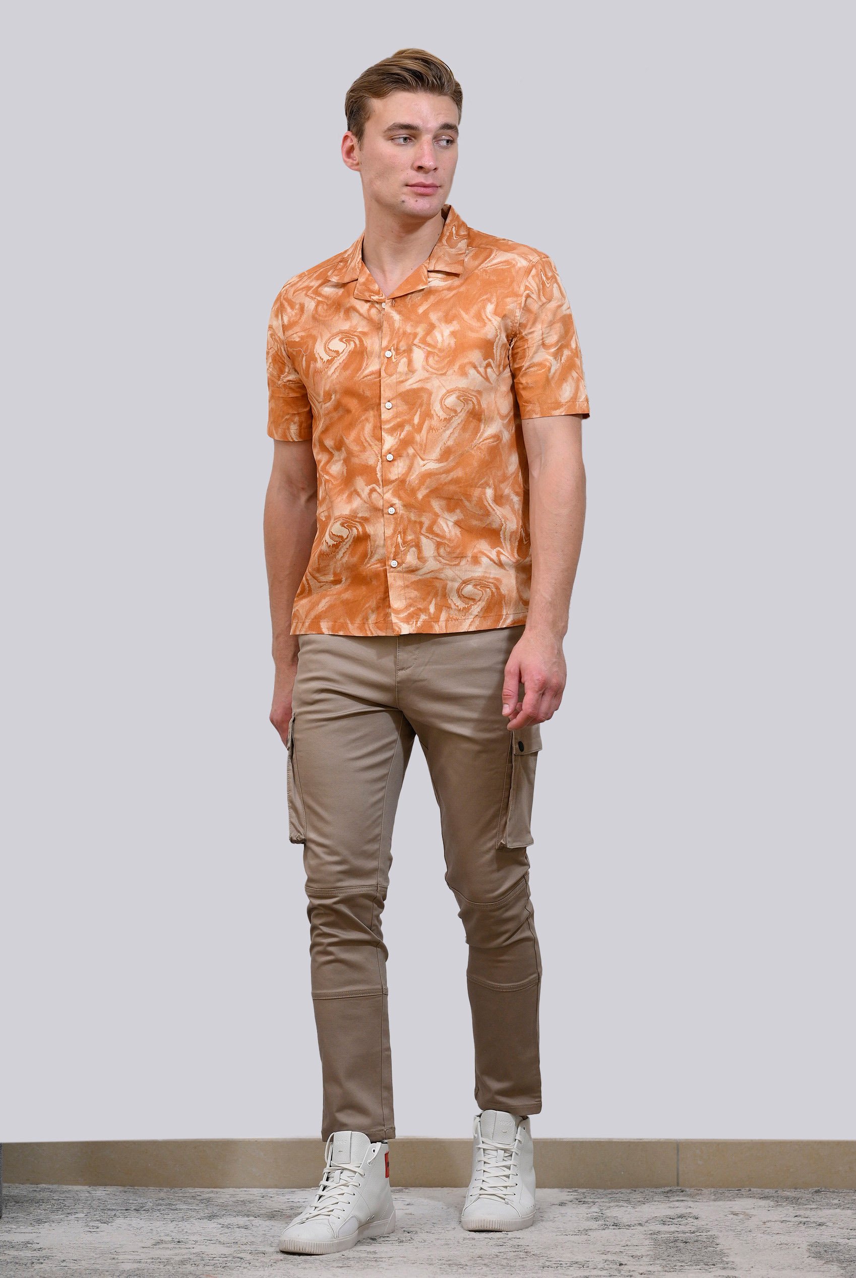 Revere Collar Short Sleeves Printed Shirt