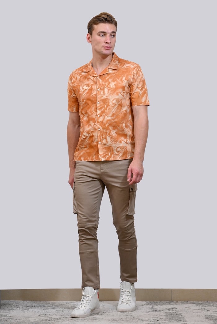 Revere Collar Short Sleeves Printed Shirt