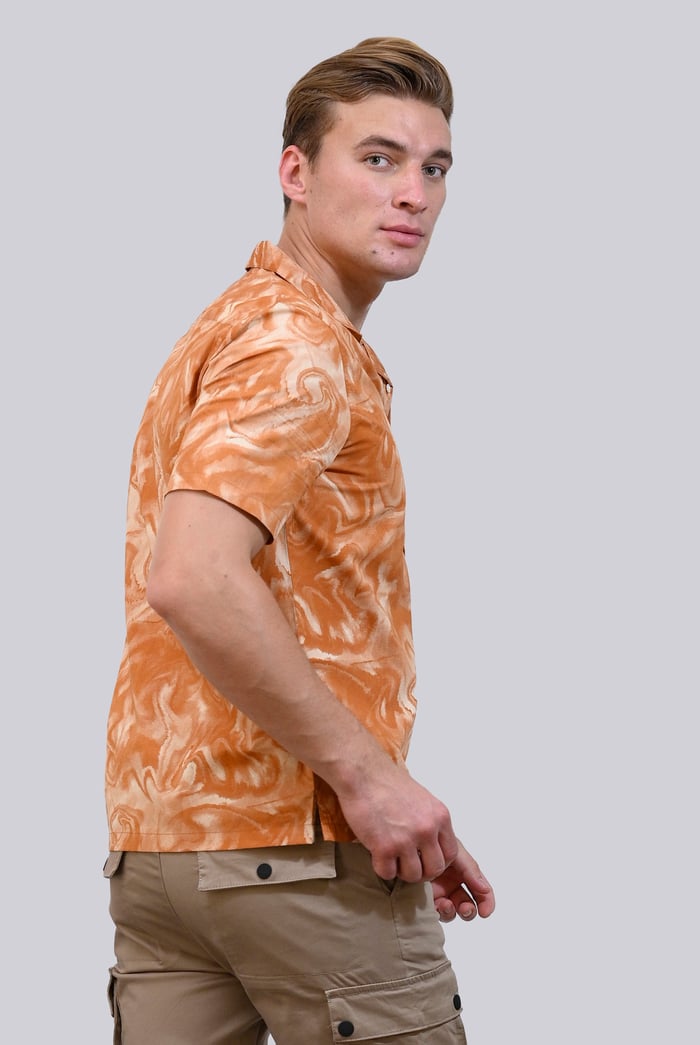 Revere Collar Short Sleeves Printed Shirt